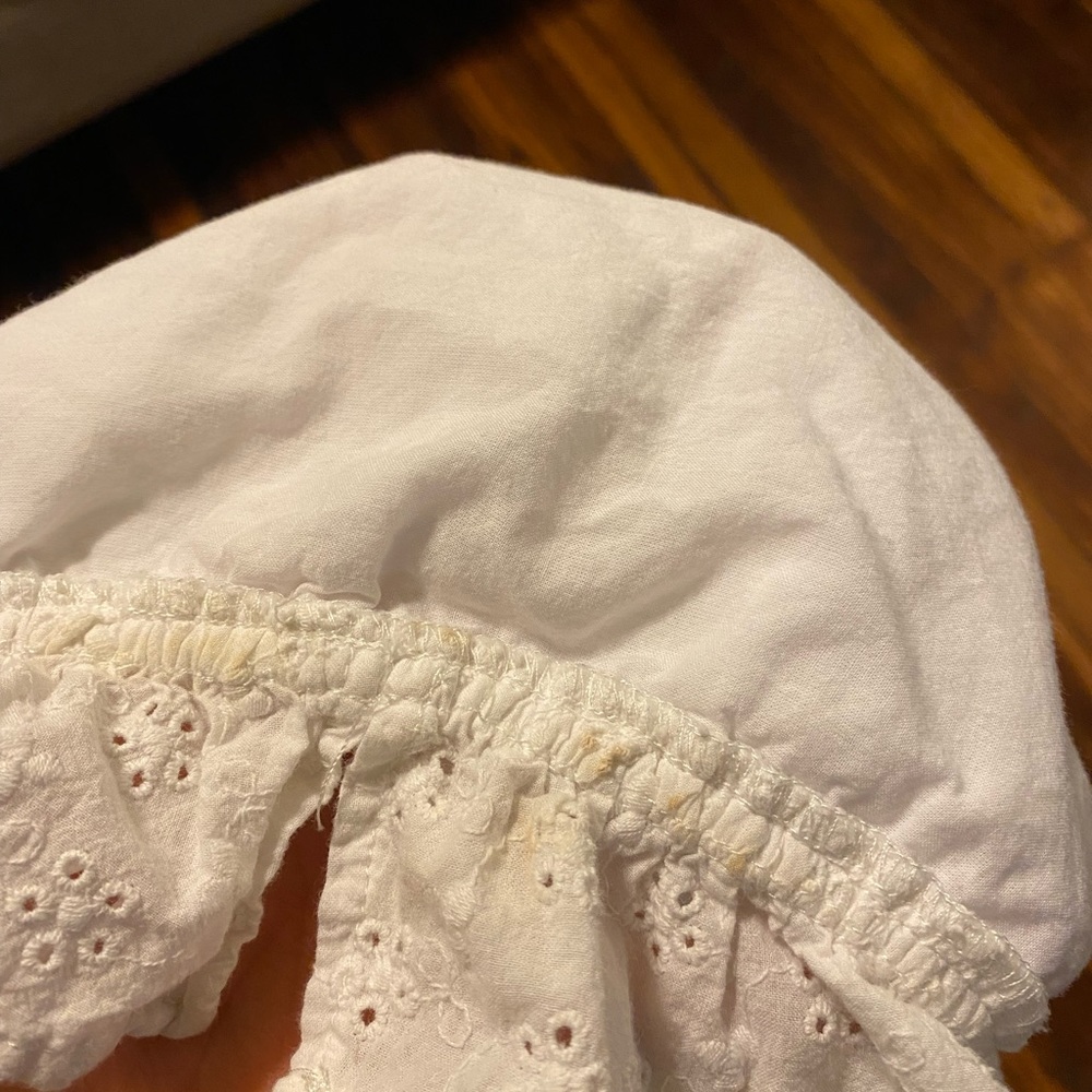 F21 White Cotton Ruffle Sleeve Embroidered Crop Top - Picture 6 of 6